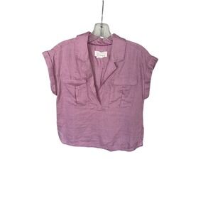 Anthropologie Women's  Purple Linen Crop Pocket Boho Blouse size XS‎